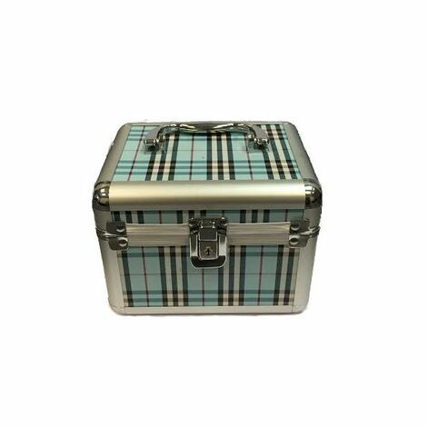 Small Makeup Case, Jewelry Box, Blue Plaid